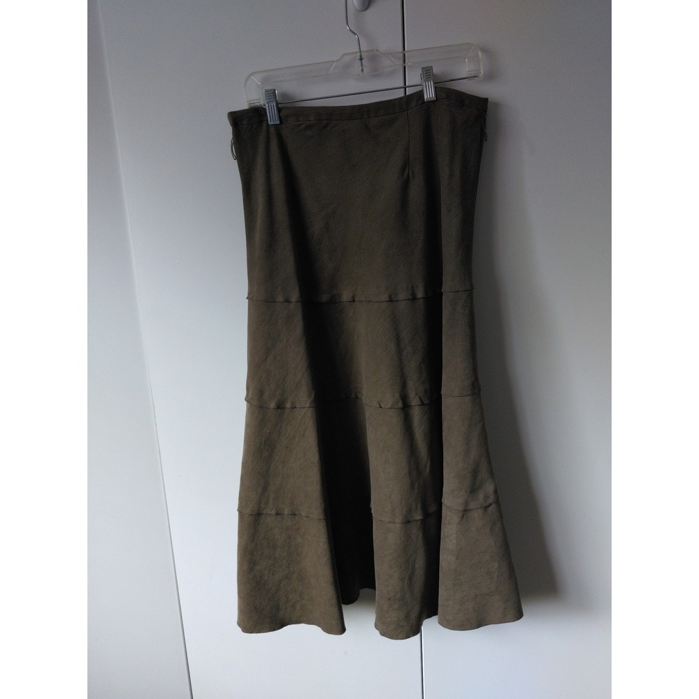Womens  Faux Suede Western Tiered Midi Skirt Size 6 P Brown Boho Cowgirl  Vtg